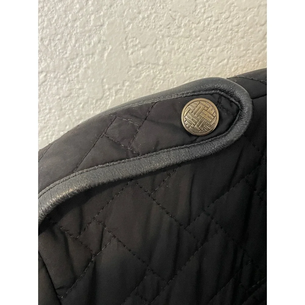 Cole Haan Womens Quilted Trench Coat Belted  Black Lamb Skin Trim‎ Medium